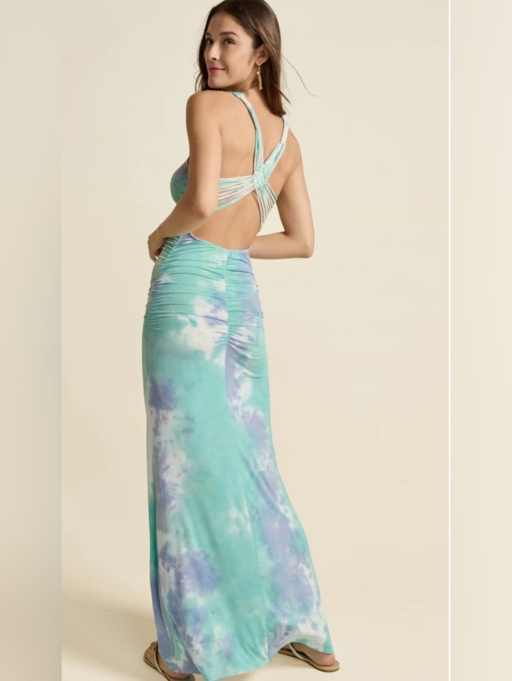 NWT VENUS Strappy Back Tie-Dye Tank Maxi Dress - Aqua Multi - Picture 3 of 8